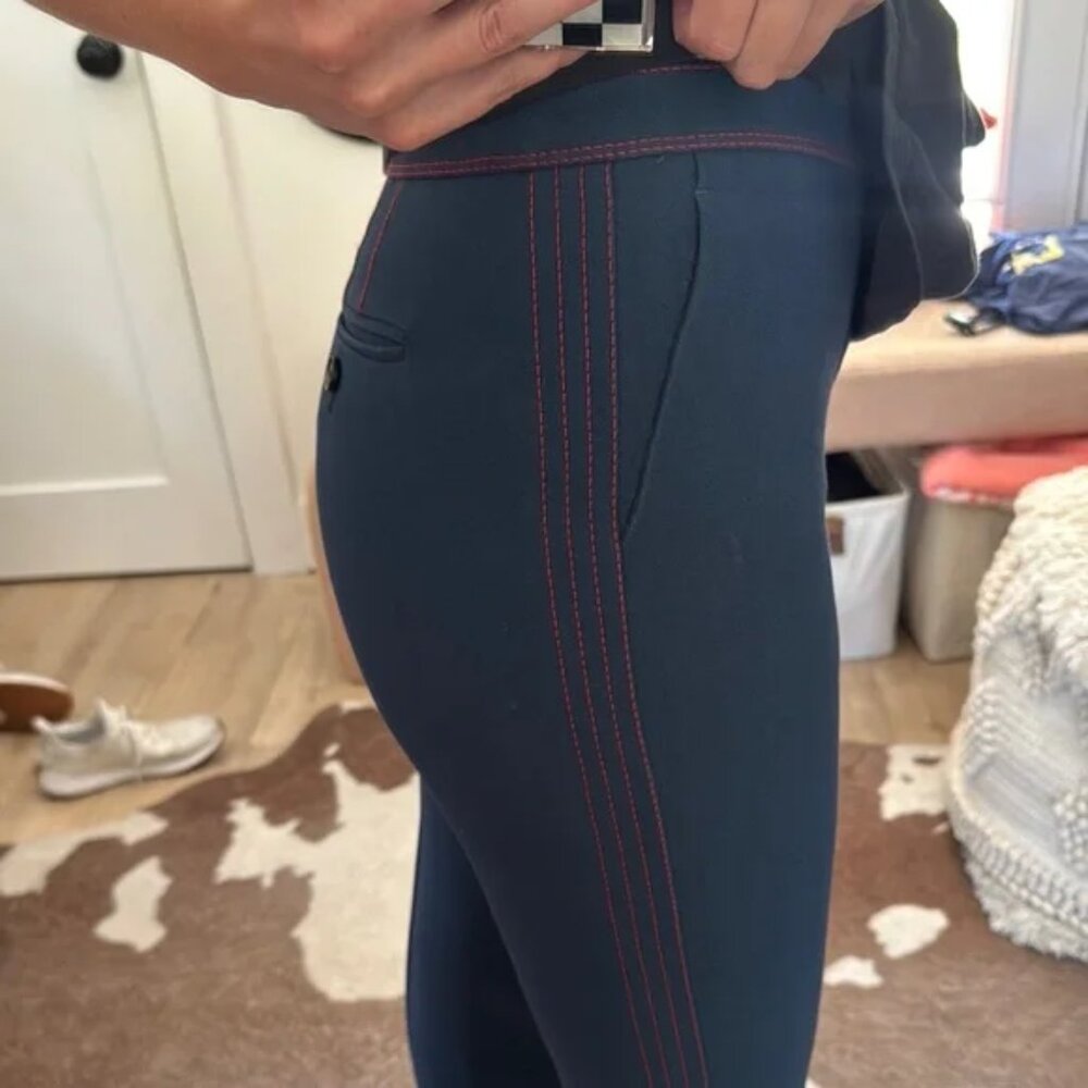 Burberry Navy Red Contrast Stitch Flared Mid Rise Trousers 4 - Picture 2 of 7